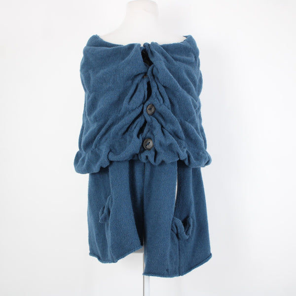 Charlie Robin Sz M/L Blue Buttons Knit Pockets Wool Nylon Cardigan Sweater