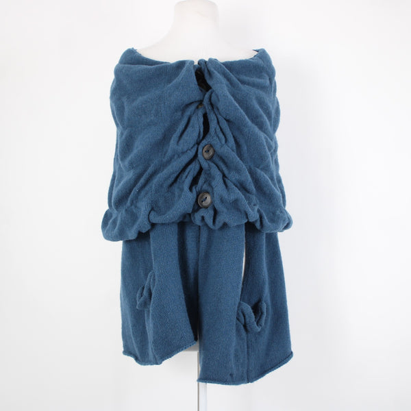 Charlie Robin Sz M/L Blue Buttons Knit Pockets Wool Nylon Cardigan Sweater