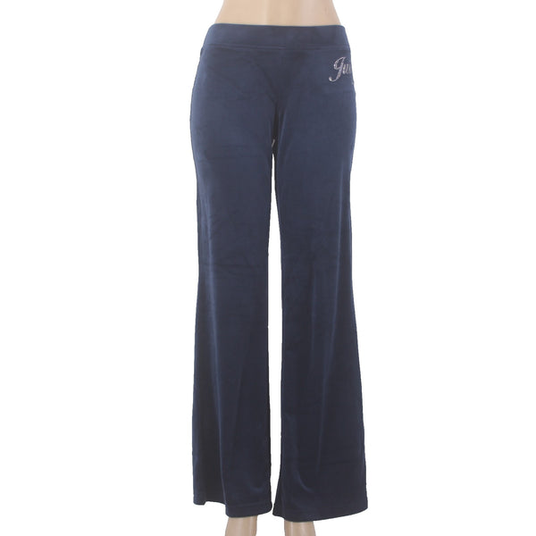 Juicy Couture Pant NEW $169 Sz M x 34 Navy Blue Silver Velour Poly Spandex