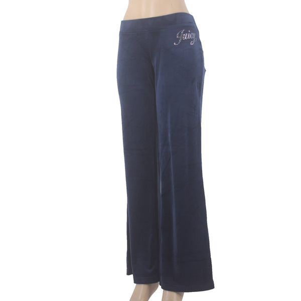Juicy Couture Pant NEW $169 Sz M x 34 Navy Blue Silver Velour Poly Spandex