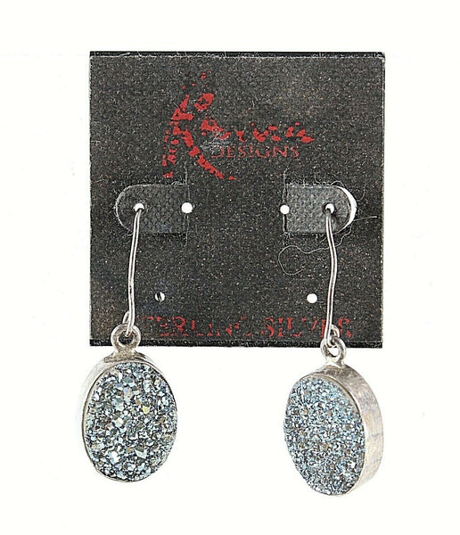 Roma Sterling New $39 Silver Aqua Blue Drusy Dangle Pierced Earrings