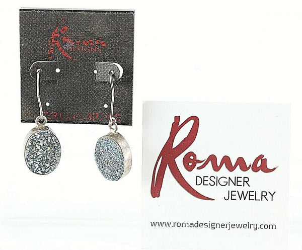 Roma Sterling New $39 Silver Aqua Blue Drusy Dangle Pierced Earrings