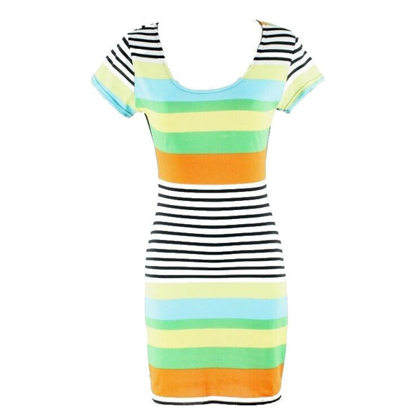 Second Skin NEW $69 S Black White Stripe Mesh Back Bodycon Poly Spndx Dress