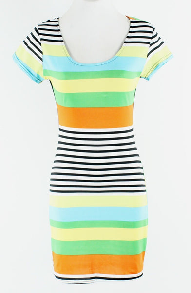 Second Skin NEW $69 S Black White Stripe Mesh Back Bodycon Poly Spndx Dress