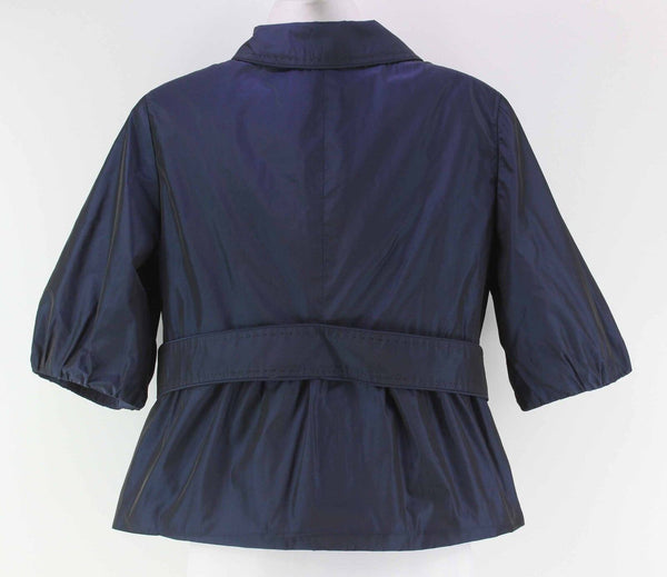 Tahari Sz XS Navy Black Iridescent Poly Elbow Sleeve Self Belted Blazer