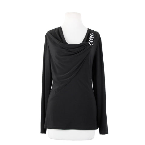 Frank Lyman Sz 10 Black Silver Scoop Neck Jersey Top