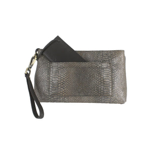 Donald J Pliner 7 x 12 Brown Multi Metallic Snake Leather Zip Top Wristlet Purse