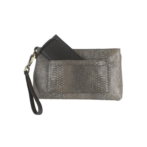 Donald J Pliner 7 x 12 Brown Multi Metallic Snake Leather Zip Top Wristlet Purse