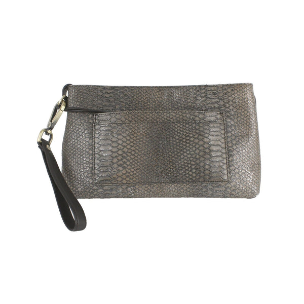 Donald J Pliner 7 x 12 Brown Multi Metallic Snake Leather Zip Top Wristlet Purse