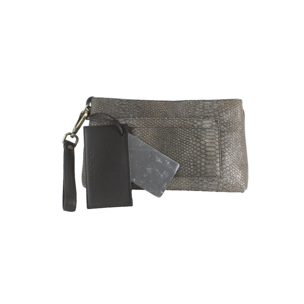Donald J Pliner 7 x 12 Brown Multi Metallic Snake Leather Zip Top Wristlet Purse