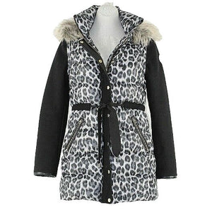 Juicy Couture S White Black Animal Polyester Acetate Convertible Hooded Coat