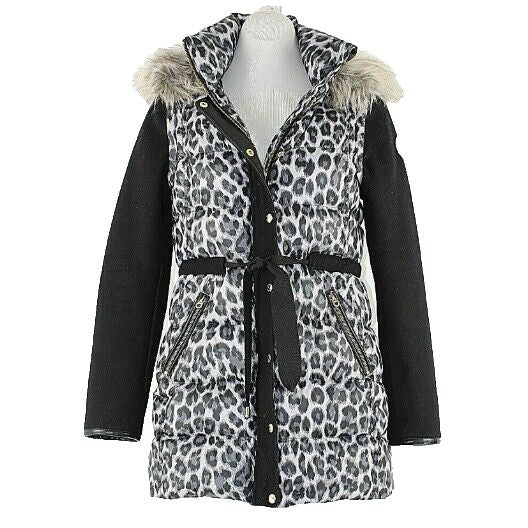 Juicy Couture S White Black Animal Polyester Acetate Convertible Hooded Coat