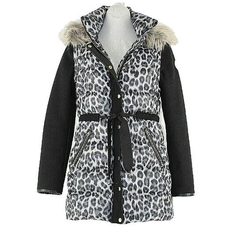Juicy Couture S White Black Animal Polyester Acetate Convertible Hooded Coat
