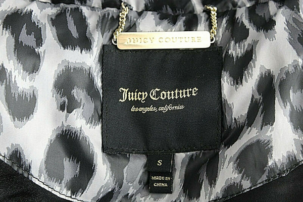 Juicy Couture S White Black Animal Polyester Acetate Convertible Hooded Coat