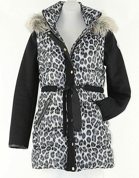Juicy Couture S White Black Animal Polyester Acetate Convertible Hooded Coat