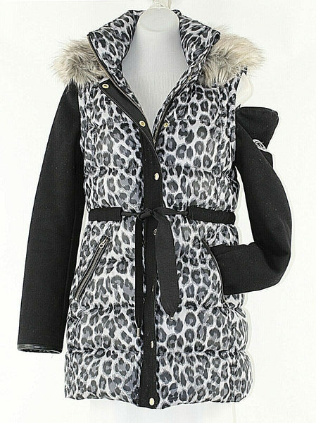 Juicy Couture S White Black Animal Polyester Acetate Convertible Hooded Coat