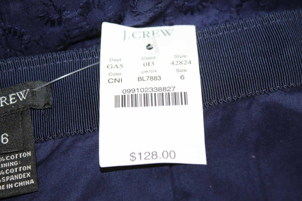 J Crew NEW $128 Sz 6 Navy Blue Modern Eyelet Knee Length 100% Cotton Skirt