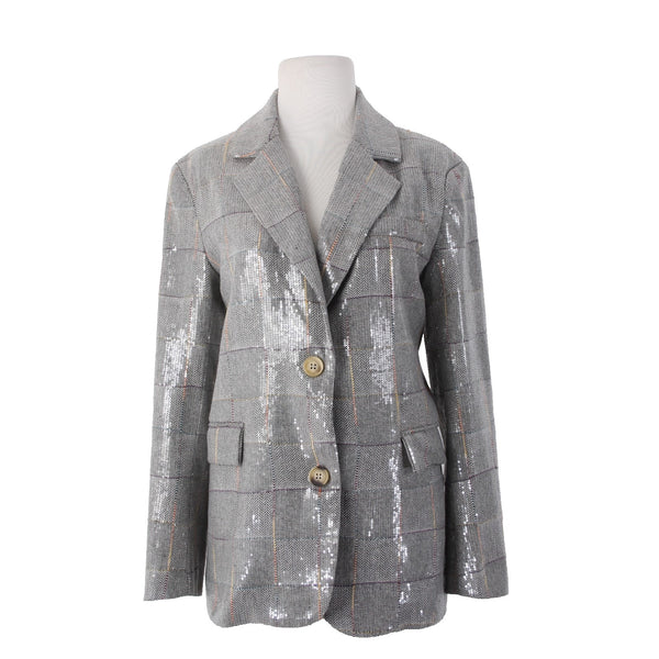 Athina Blazer Jacket $69 Sz S Gray Multicolor Plaid Sequin 100% Polyester Jacket