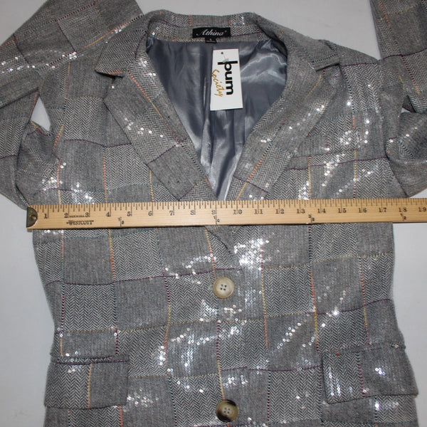Athina Blazer Jacket $69 Sz S Gray Multicolor Plaid Sequin 100% Polyester Jacket