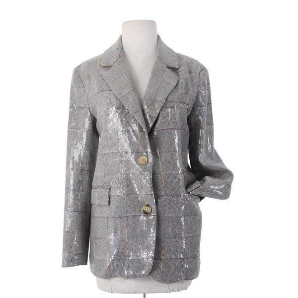 Athina Blazer Jacket $69 Sz S Gray Multicolor Plaid Sequin 100% Polyester Jacket