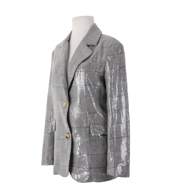 Athina Blazer Jacket $69 Sz S Gray Multicolor Plaid Sequin 100% Polyester Jacket