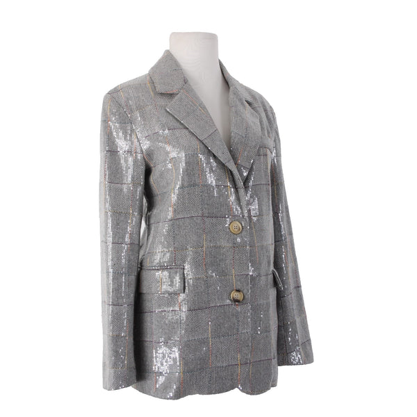 Athina Blazer Jacket $69 Sz S Gray Multicolor Plaid Sequin 100% Polyester Jacket