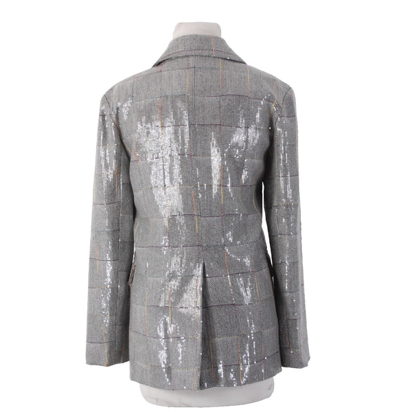 Athina Blazer Jacket $69 Sz S Gray Multicolor Plaid Sequin 100% Polyester Jacket
