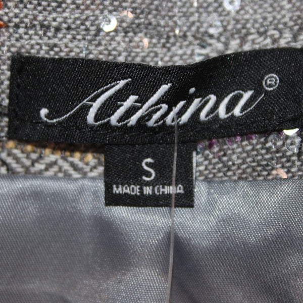 Athina Blazer Jacket $69 Sz S Gray Multicolor Plaid Sequin 100% Polyester Jacket