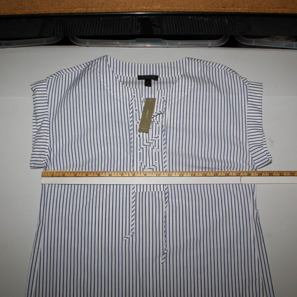 J Crew NEW $98 Sz S White Blue Stripe Lace Up Neck Drop Shoulder Cotton Dress