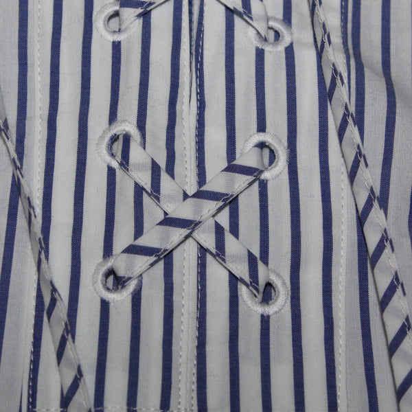 J Crew NEW $98 Sz S White Blue Stripe Lace Up Neck Drop Shoulder Cotton Dress