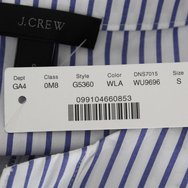J Crew NEW $98 Sz S White Blue Stripe Lace Up Neck Drop Shoulder Cotton Dress