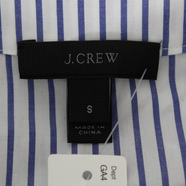 J Crew NEW $98 Sz S White Blue Stripe Lace Up Neck Drop Shoulder Cotton Dress
