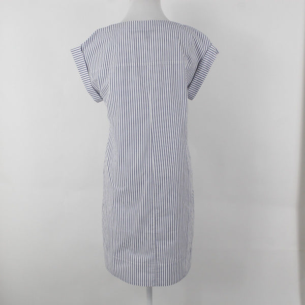 J Crew NEW $98 Sz S White Blue Stripe Lace Up Neck Drop Shoulder Cotton Dress