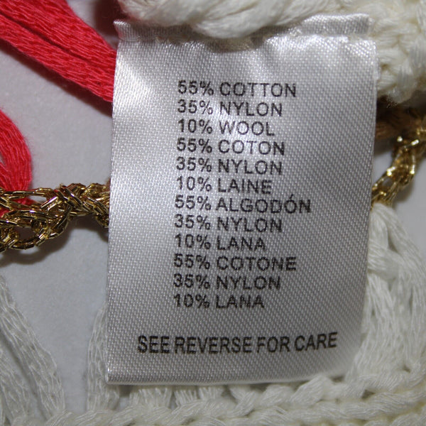 Miracle City Sz S? Gold Cream Coral Pink Sheer Open Knit Crochet Cotton Wool Top