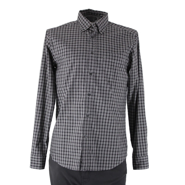 Zegna Sport Sz L Black White Plaid Pin Point Twisted Cotton 100% Cotton Shirt