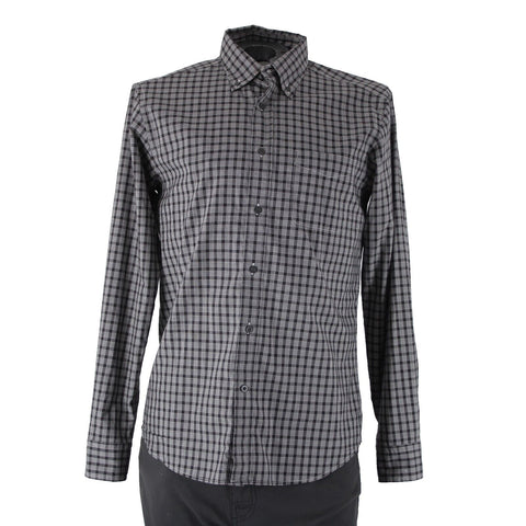 Zegna Sport Sz L Black White Plaid Pin Point Twisted Cotton 100% Cotton Shirt