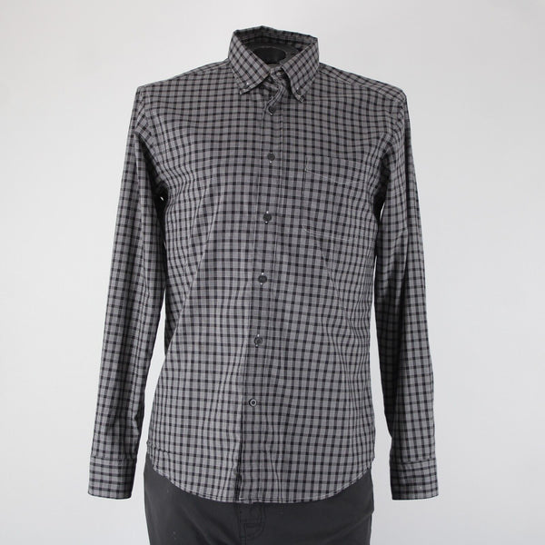 Zegna Sport Sz L Black White Plaid Pin Point Twisted Cotton 100% Cotton Shirt