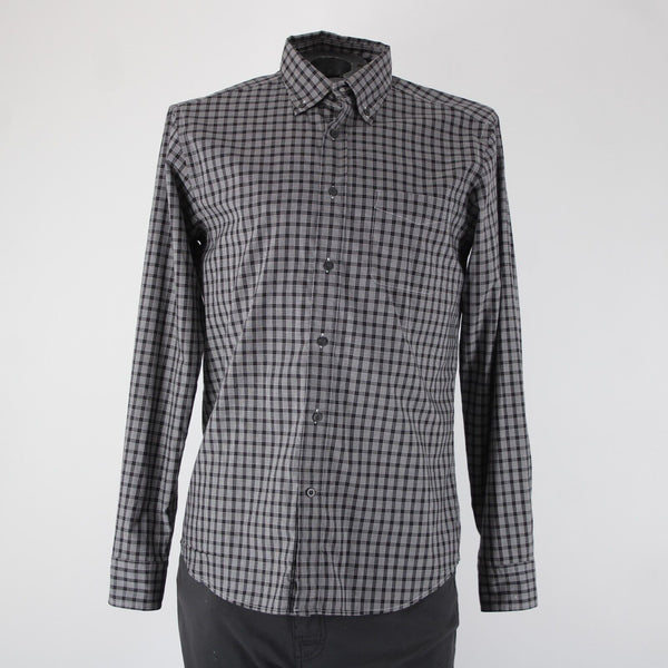 Zegna Sport Sz L Black White Plaid Pin Point Twisted Cotton 100% Cotton Shirt