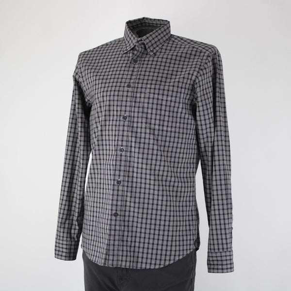 Zegna Sport Sz L Black White Plaid Pin Point Twisted Cotton 100% Cotton Shirt