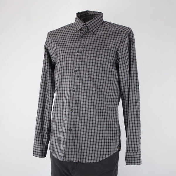 Zegna Sport Sz L Black White Plaid Pin Point Twisted Cotton 100% Cotton Shirt