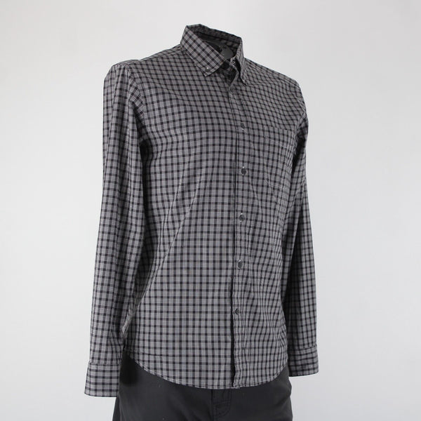 Zegna Sport Sz L Black White Plaid Pin Point Twisted Cotton 100% Cotton Shirt