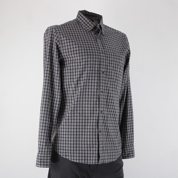 Zegna Sport Sz L Black White Plaid Pin Point Twisted Cotton 100% Cotton Shirt