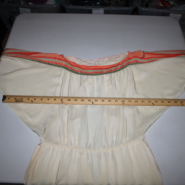 Paulette Buraud Cream Pink Green Floral Unlined Vintage Couture Dress