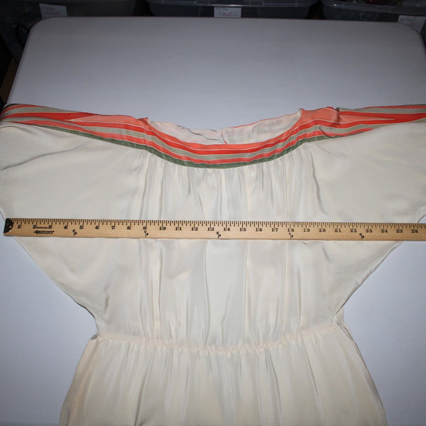 Paulette Buraud Cream Pink Green Floral Unlined Vintage Couture Dress