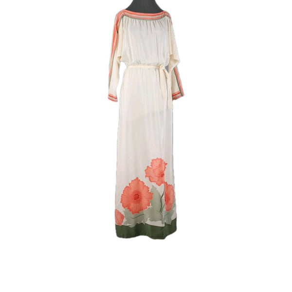 Paulette Buraud Cream Pink Green Floral Unlined Vintage Couture Dress