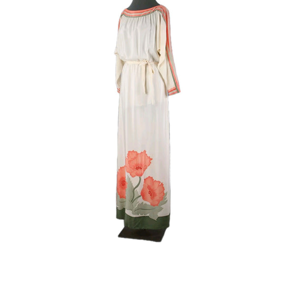 Paulette Buraud Cream Pink Green Floral Unlined Vintage Couture Dress