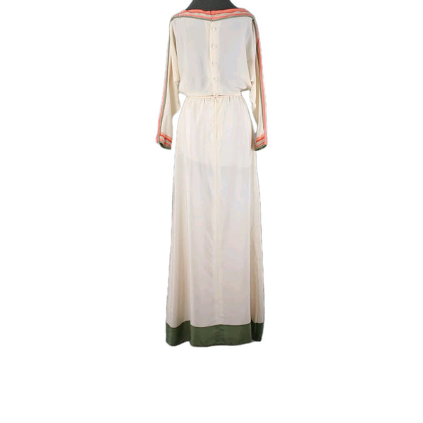 Paulette Buraud Cream Pink Green Floral Unlined Vintage Couture Dress