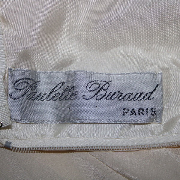 Paulette Buraud Cream Pink Green Floral Unlined Vintage Couture Dress