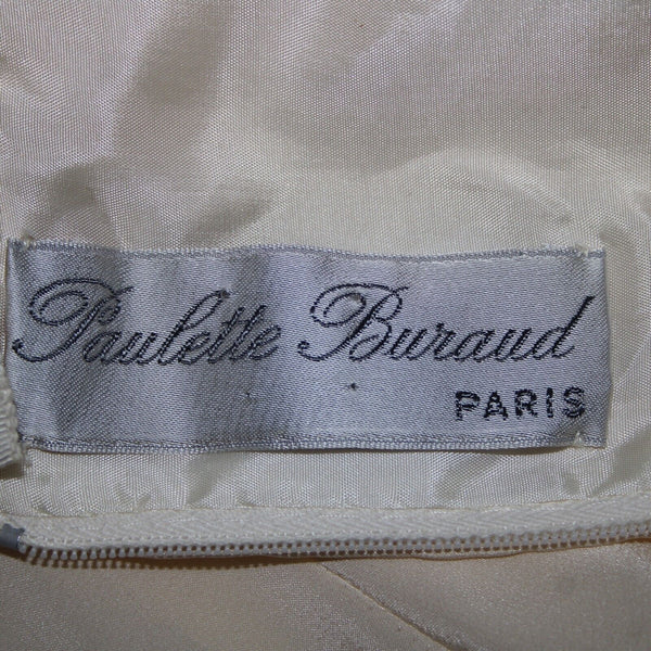 Paulette Buraud Cream Pink Green Floral Unlined Vintage Couture Dress
