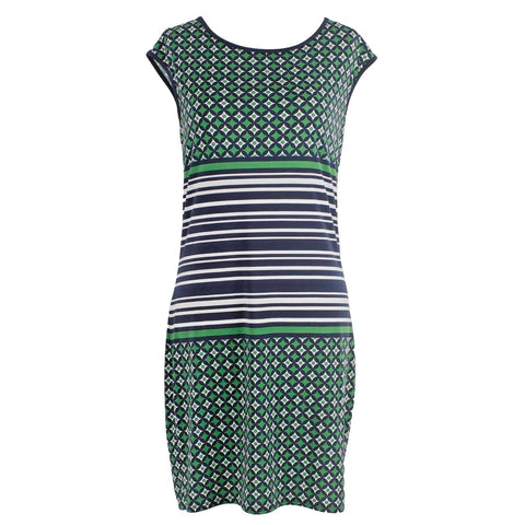 Max Studio Sz XS Navy Green White Striped Geometric Poly Spandex Bodycon Dress